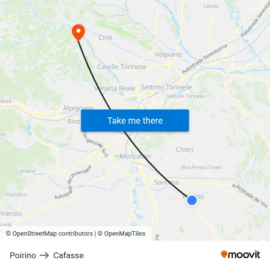 Poirino to Cafasse map