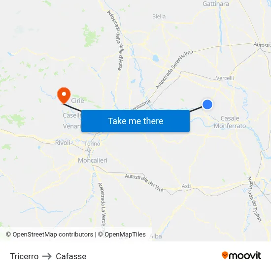Tricerro to Cafasse map