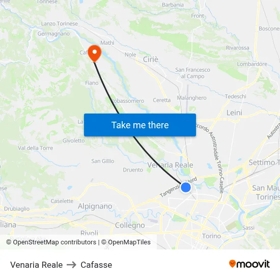Venaria Reale to Cafasse map