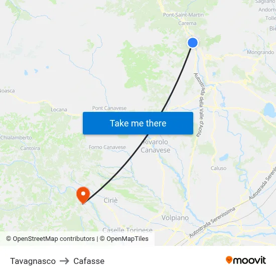 Tavagnasco to Cafasse map