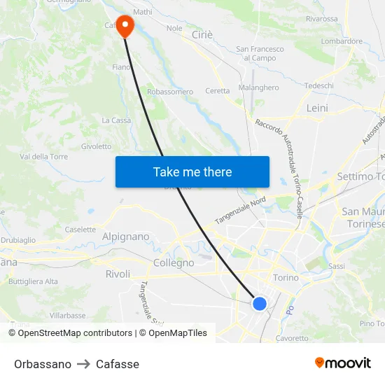 Orbassano to Cafasse map