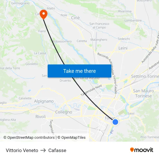 Vittorio Veneto to Cafasse map