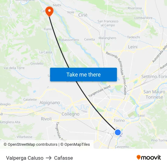 Valperga Caluso to Cafasse map