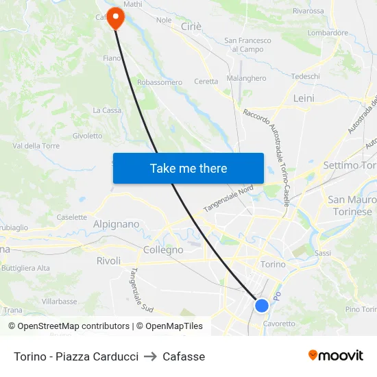 Turin - Carducci Square to Cafasse map