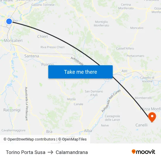 Turin Porta Susa to Calamandrana map