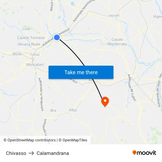 Chivasso to Calamandrana map