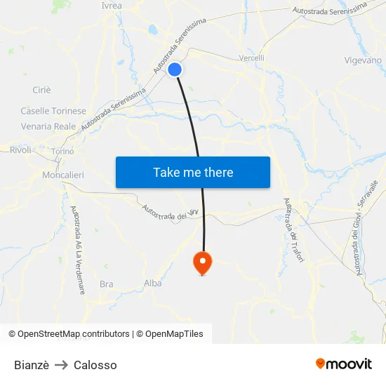 Bianzè to Calosso map