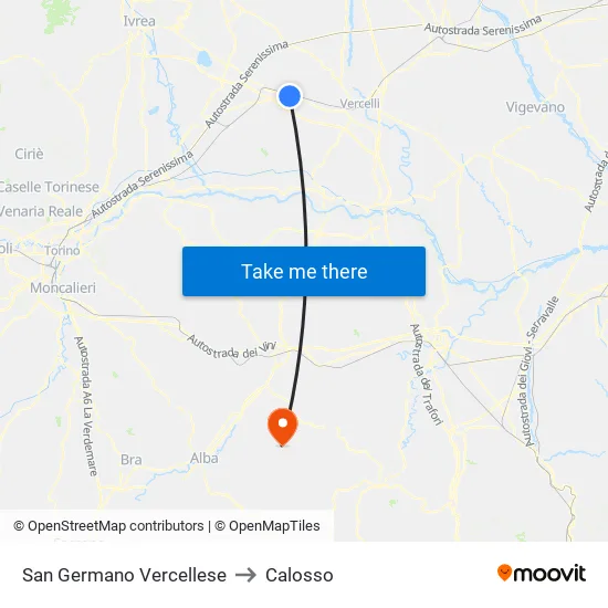 San Germano Vercellese to Calosso map