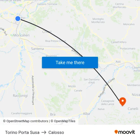 Turin Porta Susa to Calosso map