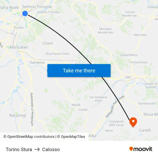 Turin Stura to Calosso map