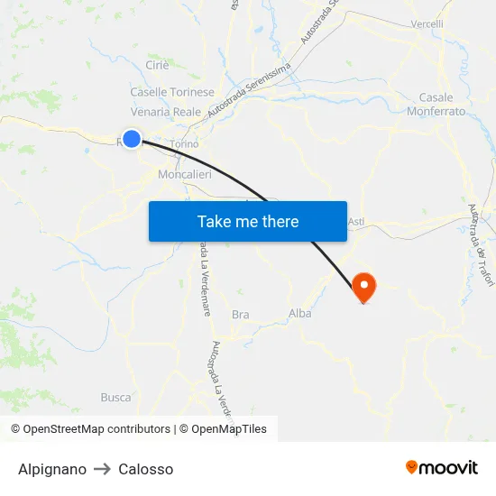 Alpignano to Calosso map