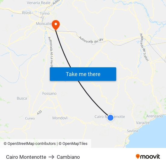 Cairo Montenotte to Cambiano map