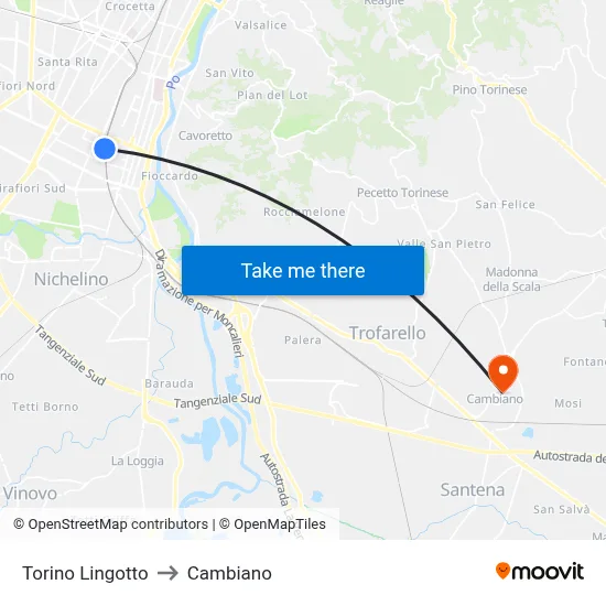 Turin Lingotto to Cambiano map