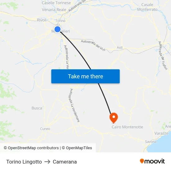 Turin Lingotto to Camerana map