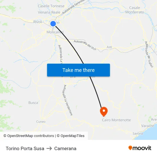 Turin Porta Susa to Camerana map