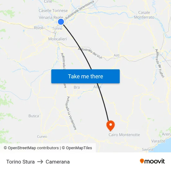 Turin Stura to Camerana map