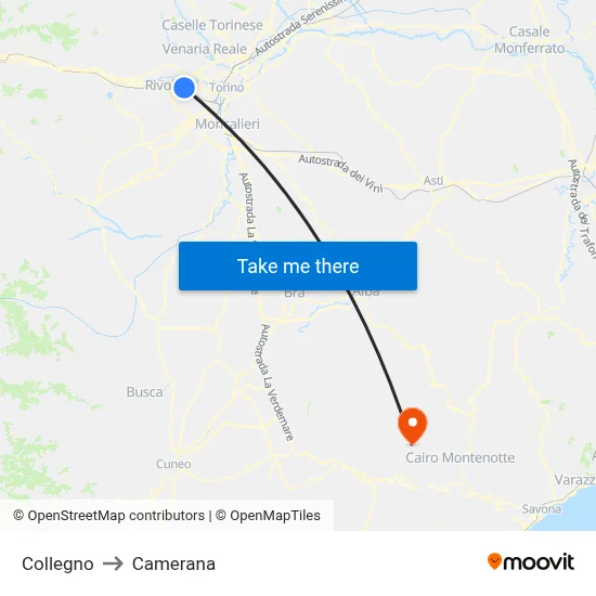Collegno to Camerana map