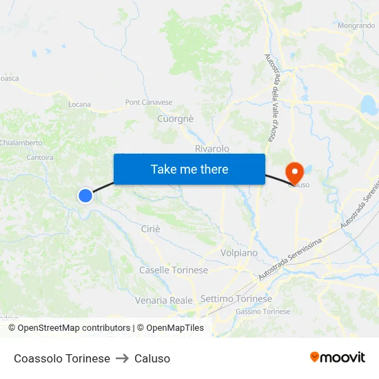 Coassolo Torinese to Caluso map
