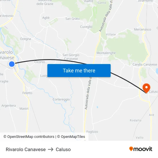 Rivarolo Canavese to Caluso map