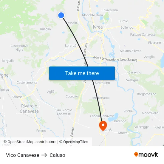 Vico Canavese to Caluso map
