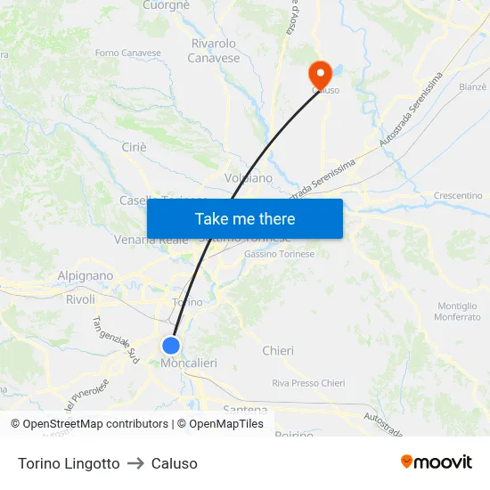Turin Lingotto to Caluso map