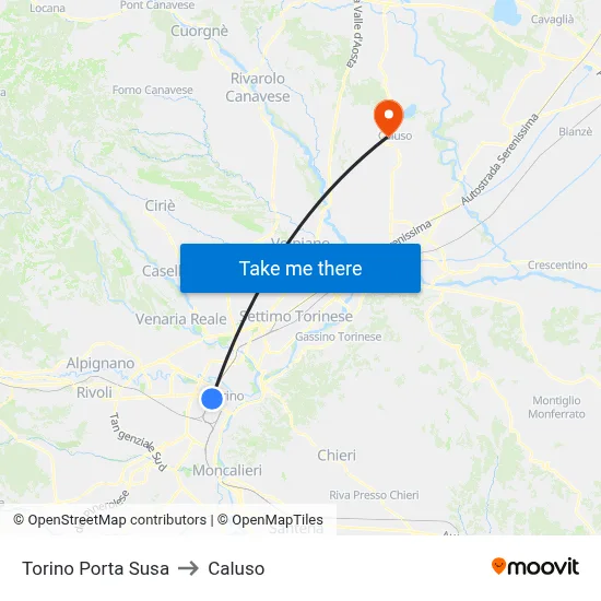 Turin Porta Susa to Caluso map