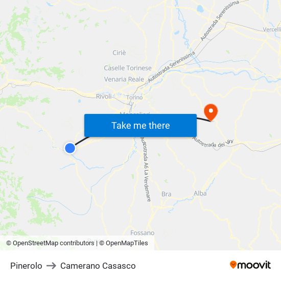 Pinerolo to Camerano Casasco map