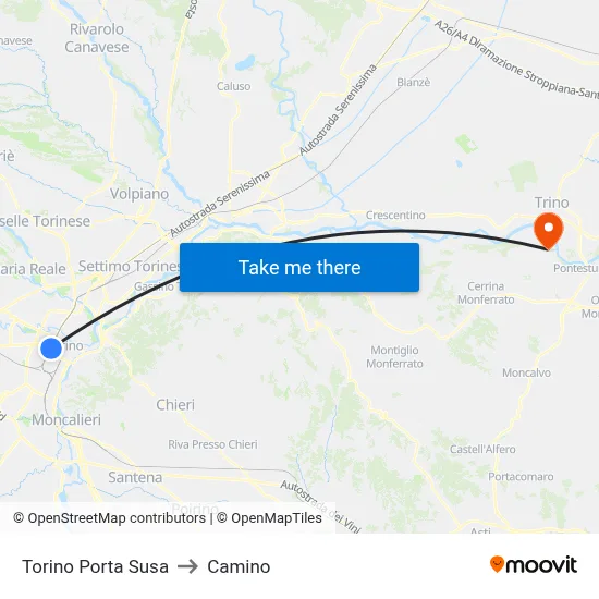 Turin Porta Susa to Camino map
