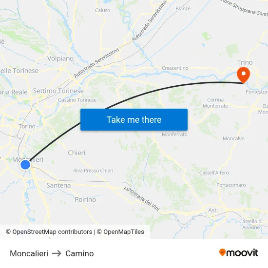 Moncalieri to Camino map