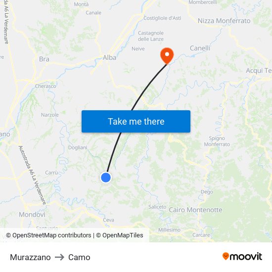 Murazzano to Camo map
