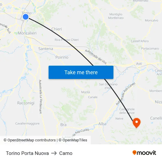 Turin Porta Nuova to Camo map