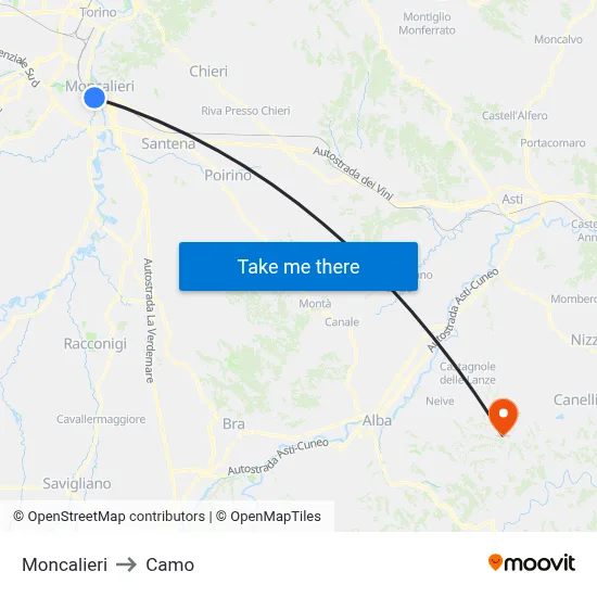 Moncalieri to Camo map