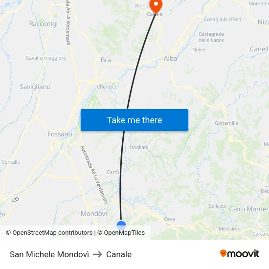 San Michele Mondovì to Canal map