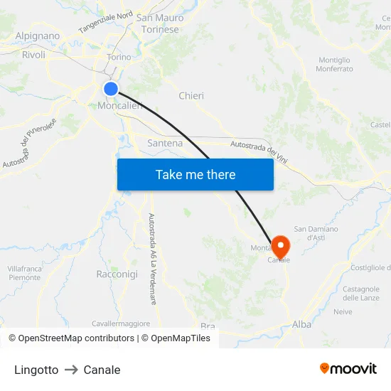 Lingotto to Canale map