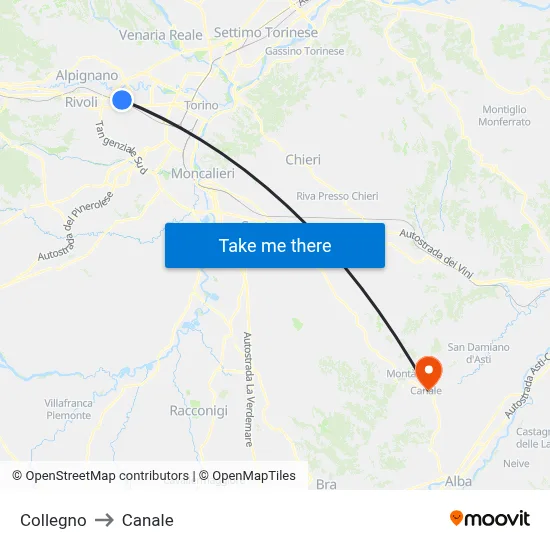 Collegno to Channel map