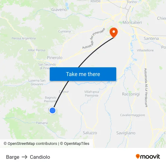 Barge to Candiolo map