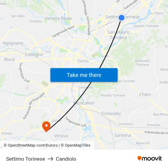 Settimo Torinese to Candiolo map