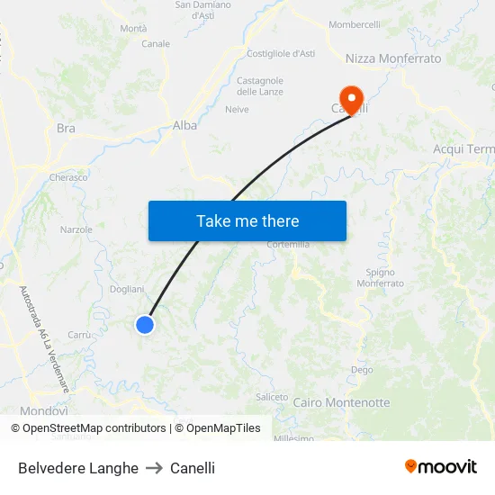 Belvedere Langhe to Canelli map