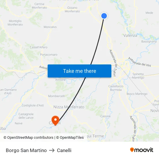 San Martino Borough to Canelli map