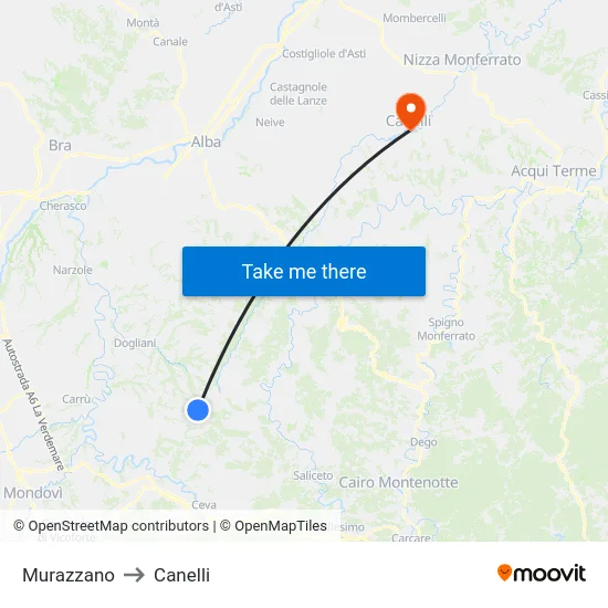 Murazzano to Canelli map