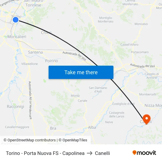 Torino - Porta Nuova FS - Capolinea to Canelli map