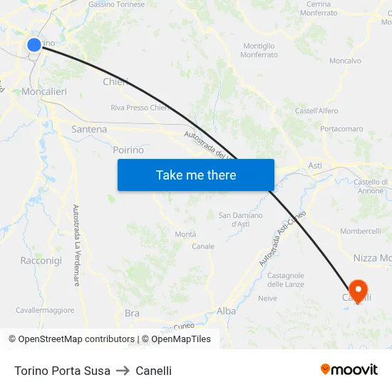 Turin Porta Susa to Canelli map