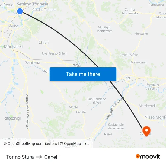 Turin Stura to Canelli map