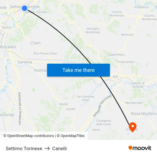 Settimo Torinese to Canelli map