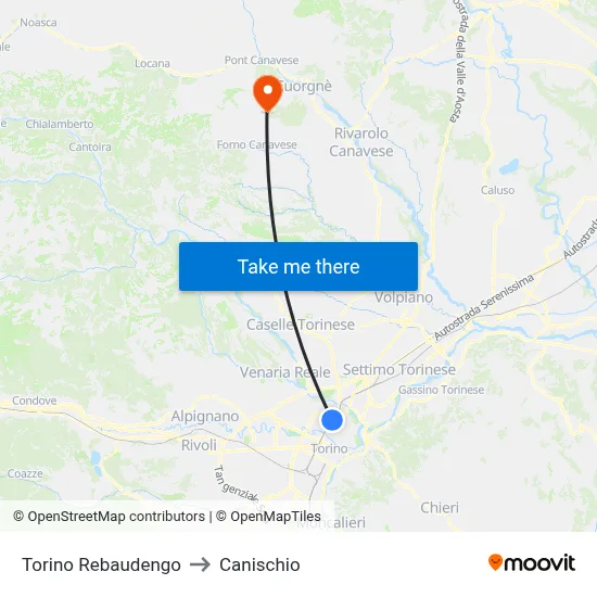 Turin Rebaudengo to Canischio map