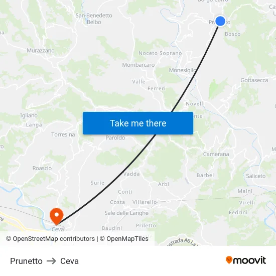 Prunetto to Ceva map