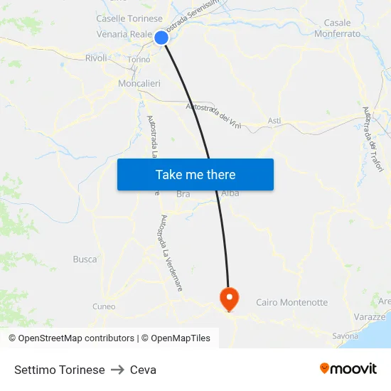 Settimo Torinese to Ceva map