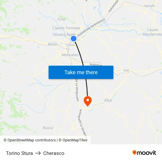 Turin Stura to Cherasco map