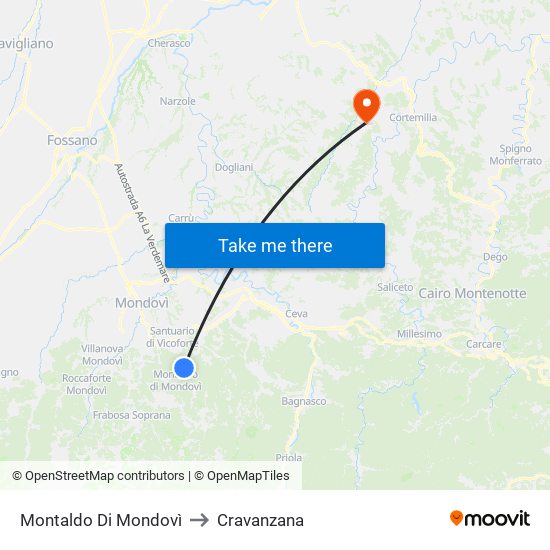 Montaldo Di Mondovì to Cravanzana map