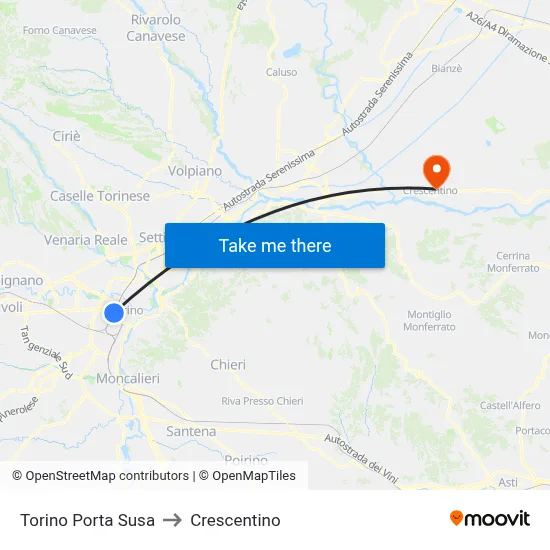 Turin Porta Susa to Crescentino map